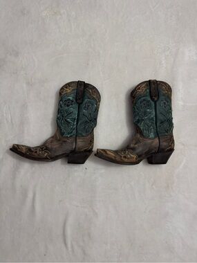 Dan Post Brown Leather Cowboy Boots with White Interior Stamping